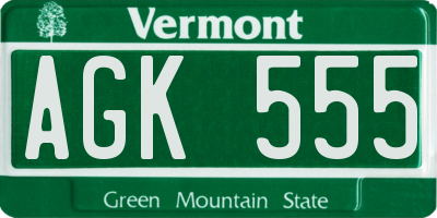 VT license plate AGK555