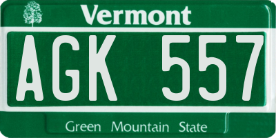 VT license plate AGK557
