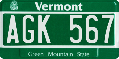 VT license plate AGK567