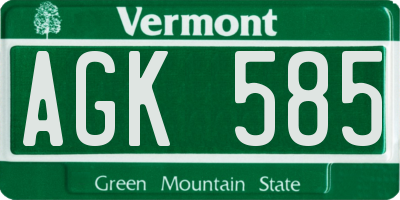 VT license plate AGK585