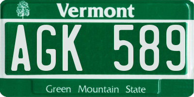 VT license plate AGK589