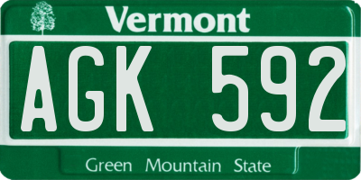VT license plate AGK592