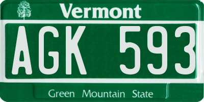 VT license plate AGK593