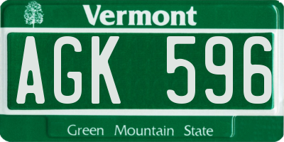 VT license plate AGK596