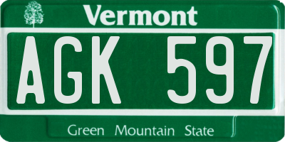 VT license plate AGK597