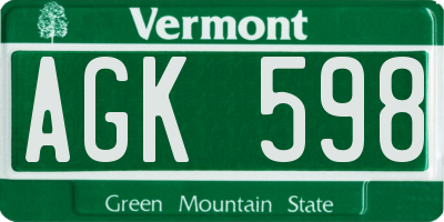 VT license plate AGK598