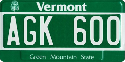 VT license plate AGK600
