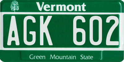 VT license plate AGK602