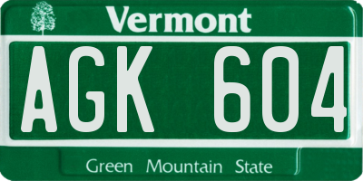 VT license plate AGK604