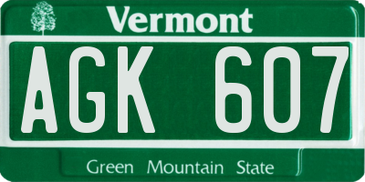 VT license plate AGK607