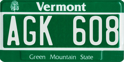 VT license plate AGK608