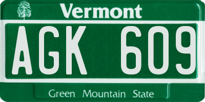 VT license plate AGK609