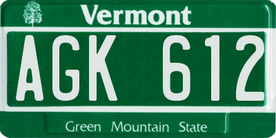VT license plate AGK612