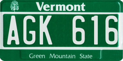 VT license plate AGK616