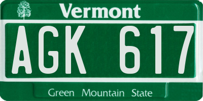 VT license plate AGK617