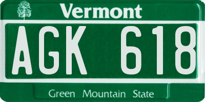 VT license plate AGK618