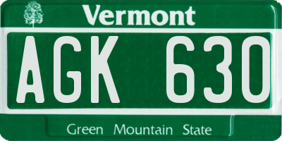 VT license plate AGK630