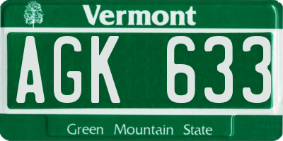 VT license plate AGK633