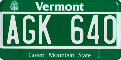 VT license plate AGK640