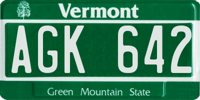 VT license plate AGK642