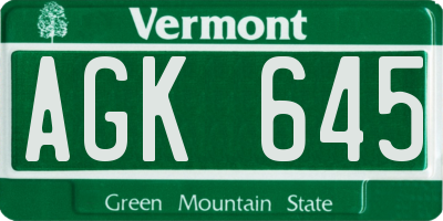 VT license plate AGK645