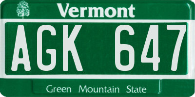 VT license plate AGK647