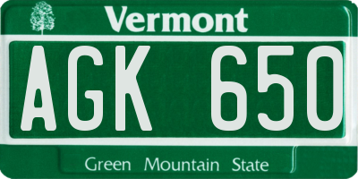 VT license plate AGK650