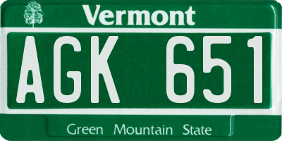 VT license plate AGK651