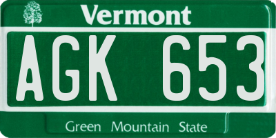 VT license plate AGK653