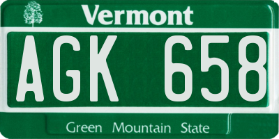 VT license plate AGK658