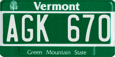 VT license plate AGK670