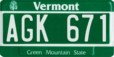 VT license plate AGK671