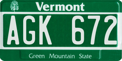VT license plate AGK672