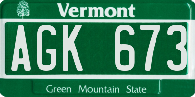 VT license plate AGK673