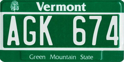 VT license plate AGK674
