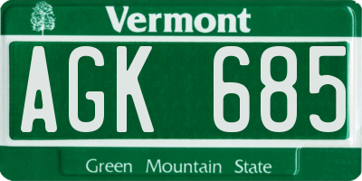 VT license plate AGK685