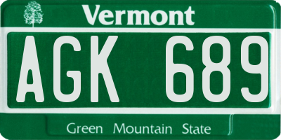 VT license plate AGK689