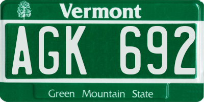 VT license plate AGK692