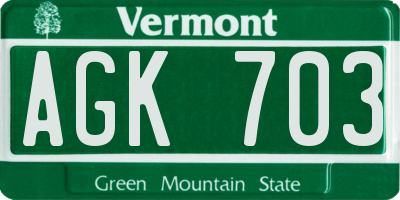 VT license plate AGK703