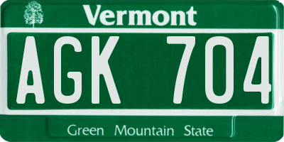 VT license plate AGK704