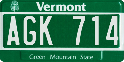 VT license plate AGK714