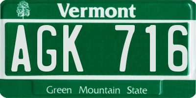 VT license plate AGK716