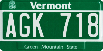 VT license plate AGK718