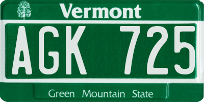 VT license plate AGK725