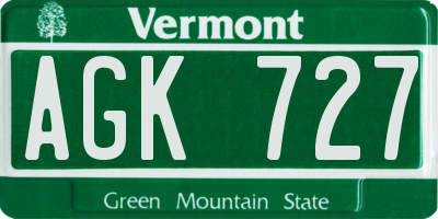 VT license plate AGK727