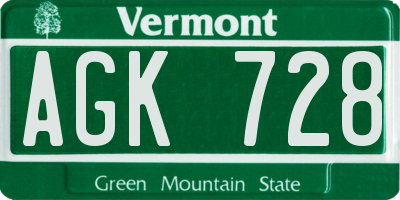 VT license plate AGK728