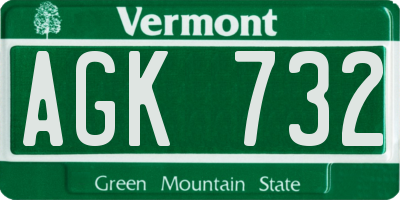 VT license plate AGK732