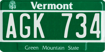VT license plate AGK734
