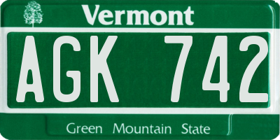 VT license plate AGK742
