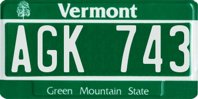 VT license plate AGK743